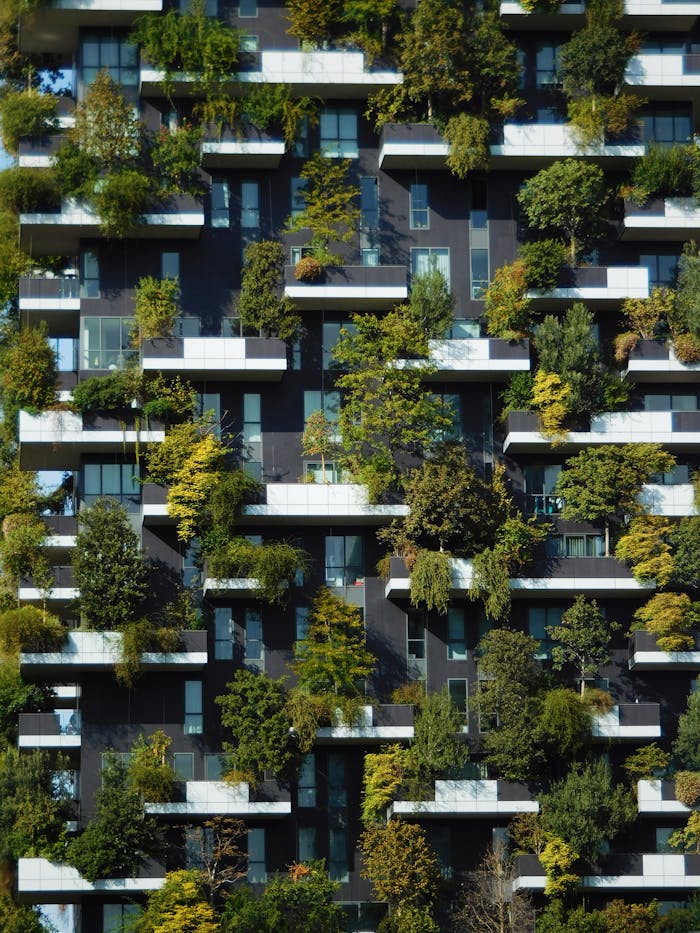Stunning vertical garden on urban residential building exterior.